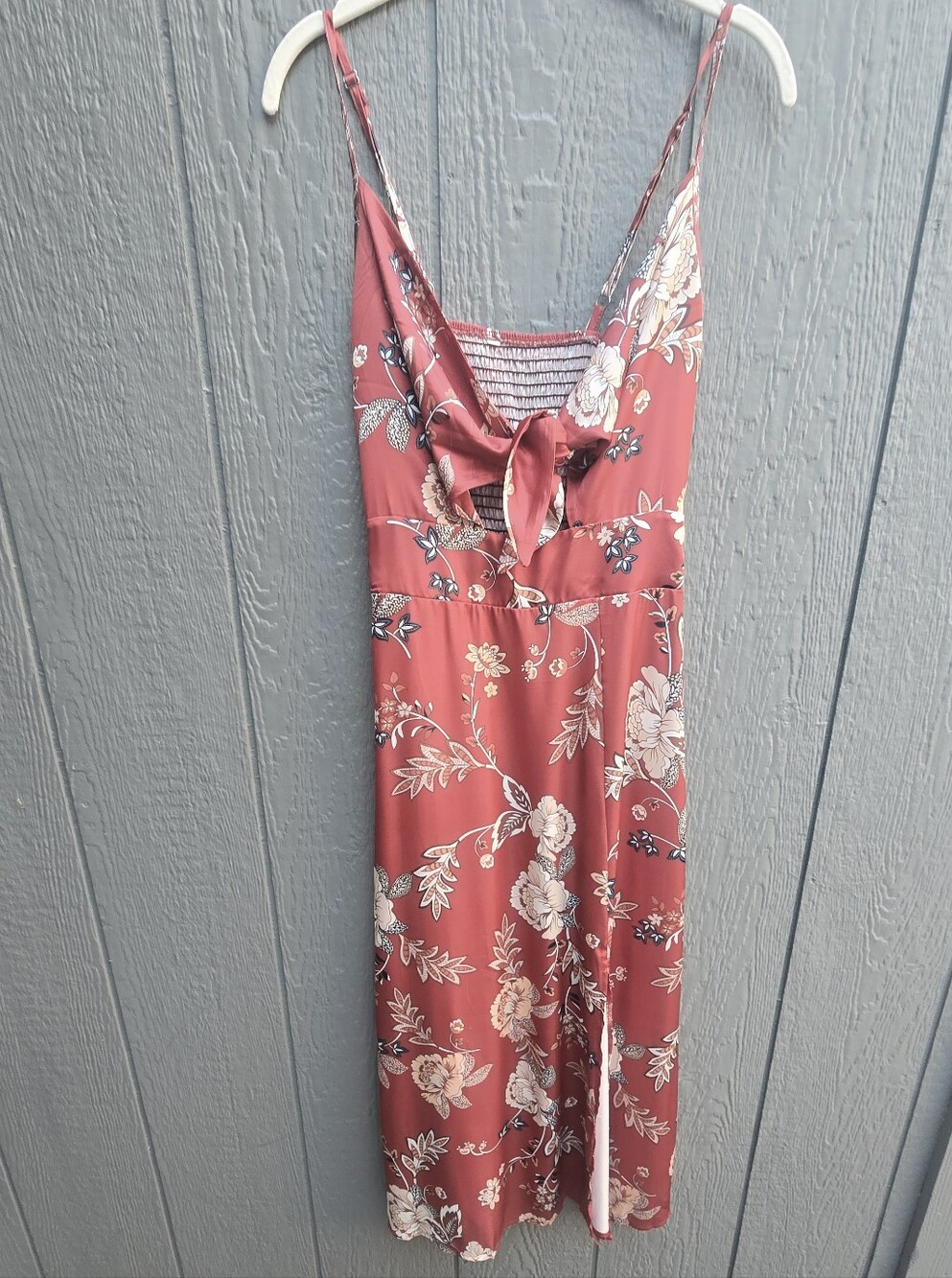 Silky Burnt Orange/Floral Dress